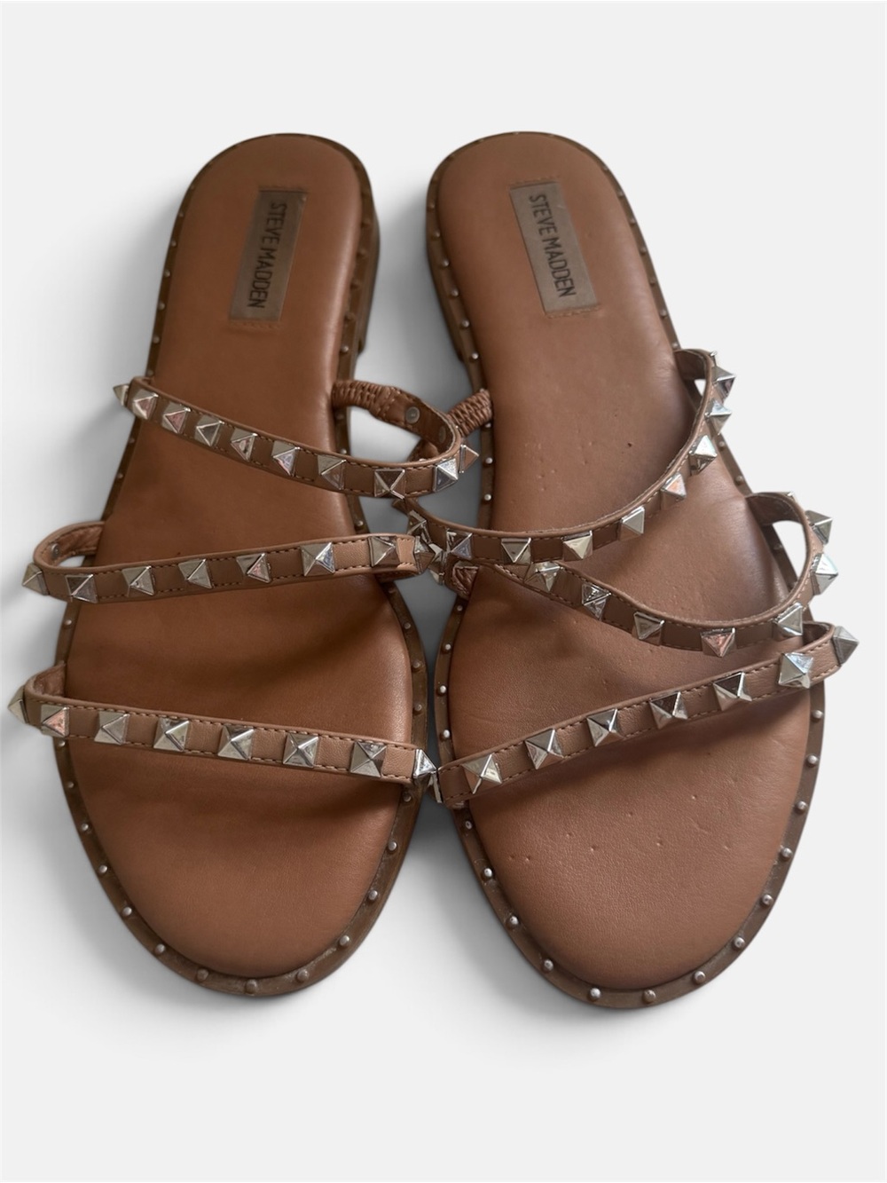Steve Madden Studded Strappy Gladiator Sandals Tan Silver Size 10